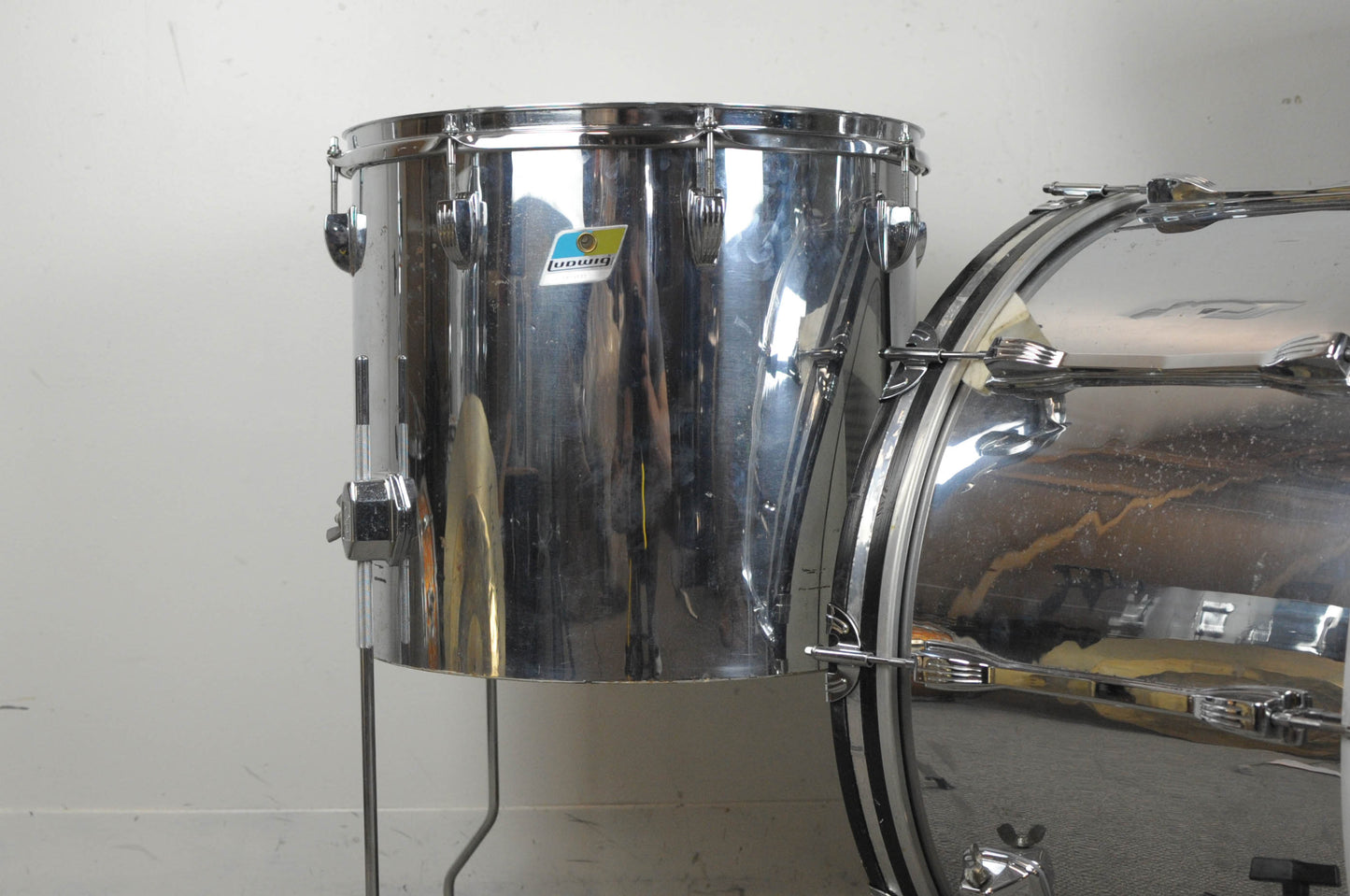 1970s Ludwig Chrome Over Wood 14x24 10x14 and 14x16 Drum Kit